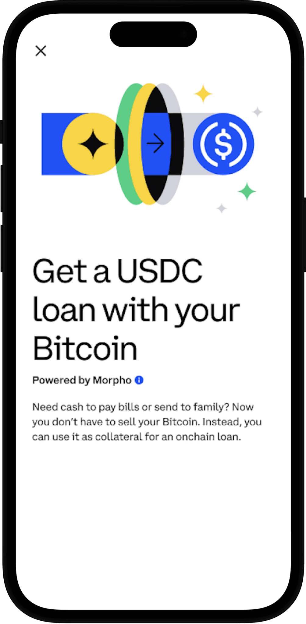 Coinbase screen offering a USDC loan backed by Bitcoin